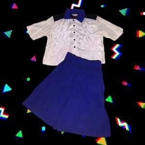 80s 2 piece outfit set, blue flowy high waisted shorts, zip in back